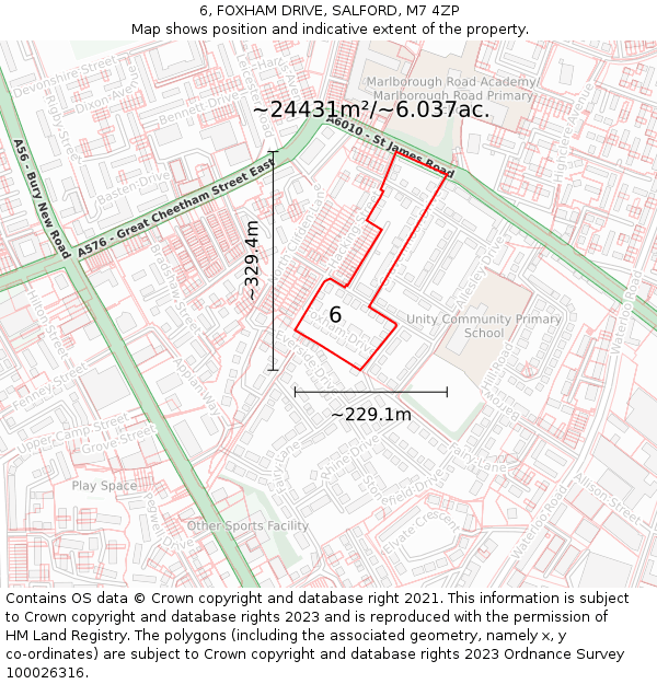 6, FOXHAM DRIVE, SALFORD, M7 4ZP: Plot and title map