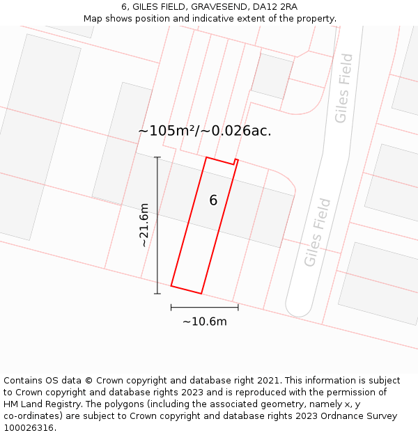 6, GILES FIELD, GRAVESEND, DA12 2RA: Plot and title map