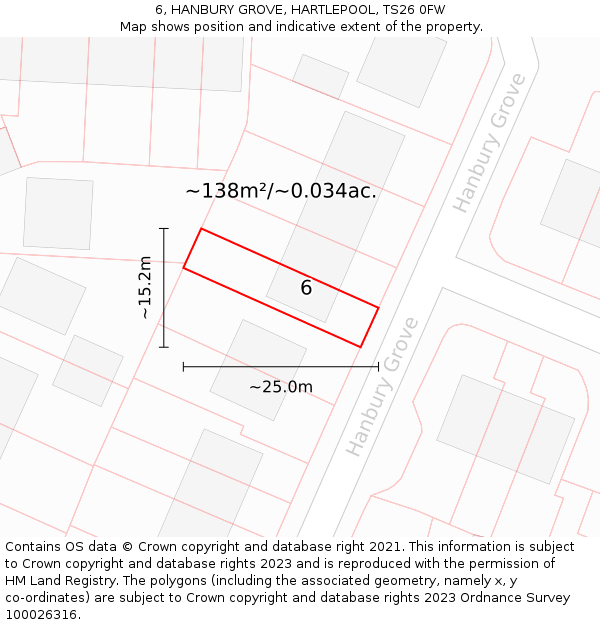 6, HANBURY GROVE, HARTLEPOOL, TS26 0FW: Plot and title map