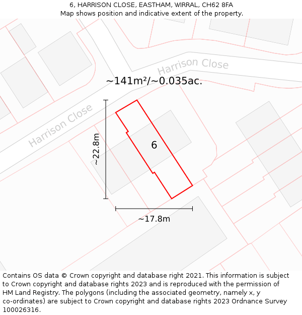 6, HARRISON CLOSE, EASTHAM, WIRRAL, CH62 8FA: Plot and title map