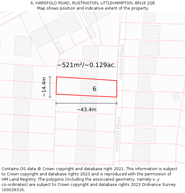 6, HARSFOLD ROAD, RUSTINGTON, LITTLEHAMPTON, BN16 2QE: Plot and title map