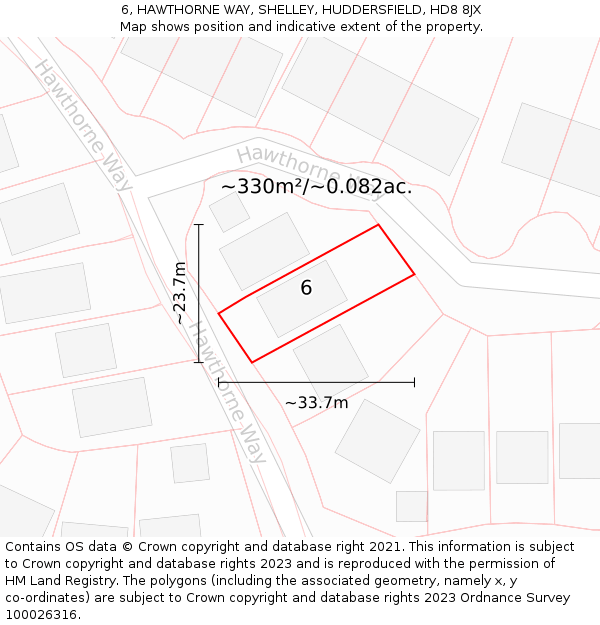 6, HAWTHORNE WAY, SHELLEY, HUDDERSFIELD, HD8 8JX: Plot and title map