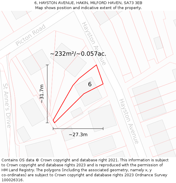 6, HAYSTON AVENUE, HAKIN, MILFORD HAVEN, SA73 3EB: Plot and title map