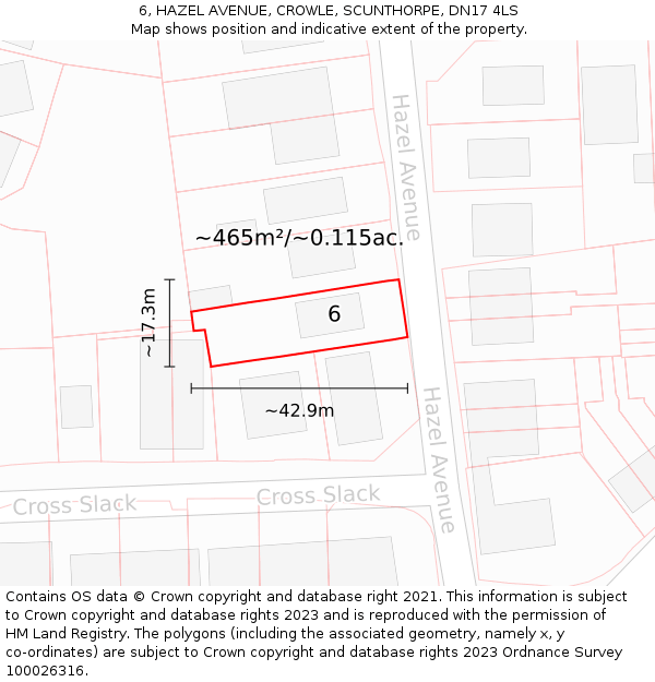6, HAZEL AVENUE, CROWLE, SCUNTHORPE, DN17 4LS: Plot and title map