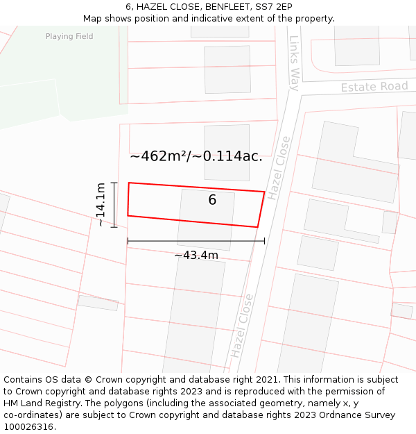 6, HAZEL CLOSE, BENFLEET, SS7 2EP: Plot and title map