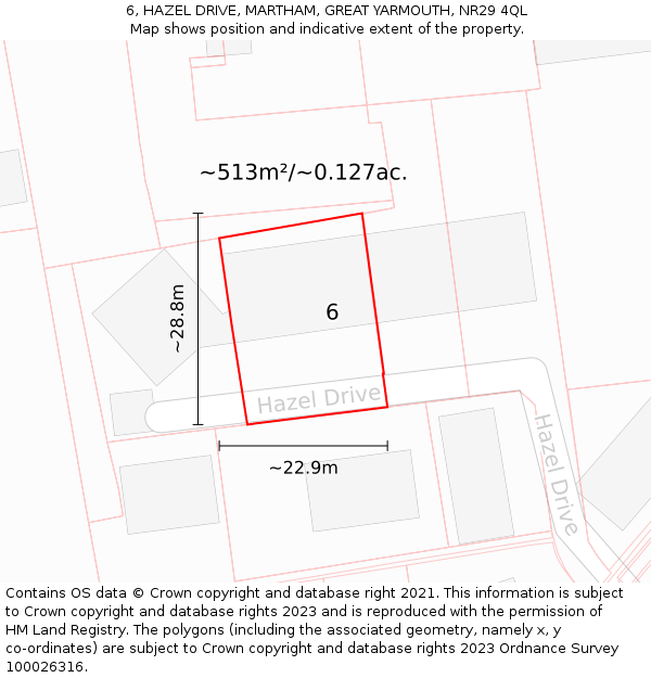 6, HAZEL DRIVE, MARTHAM, GREAT YARMOUTH, NR29 4QL: Plot and title map