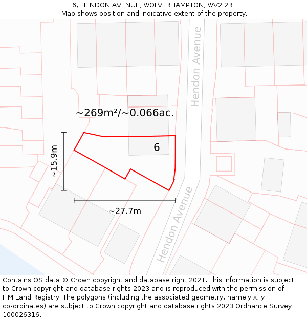 6, HENDON AVENUE, WOLVERHAMPTON, WV2 2RT: Plot and title map