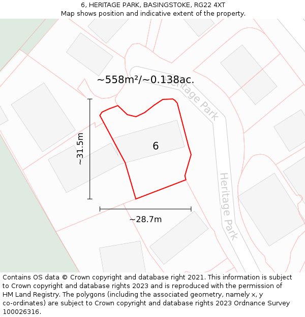 6, HERITAGE PARK, BASINGSTOKE, RG22 4XT: Plot and title map