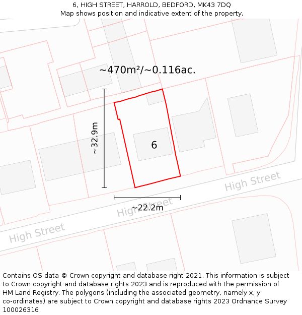 6, HIGH STREET, HARROLD, BEDFORD, MK43 7DQ: Plot and title map