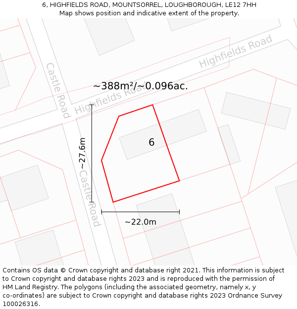 6, HIGHFIELDS ROAD, MOUNTSORREL, LOUGHBOROUGH, LE12 7HH: Plot and title map