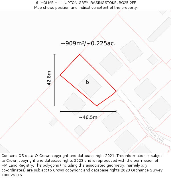 6, HOLME HILL, UPTON GREY, BASINGSTOKE, RG25 2FF: Plot and title map