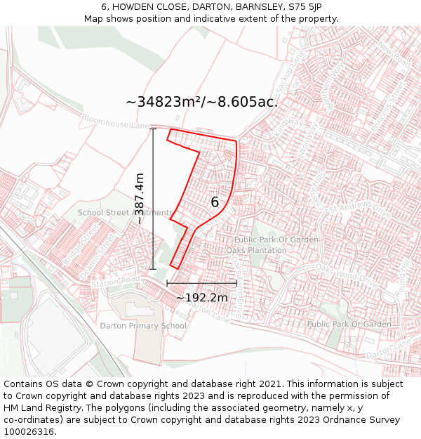6, HOWDEN CLOSE, DARTON, BARNSLEY, S75 5JP: Plot and title map