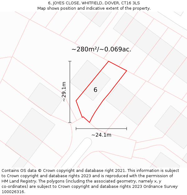 6, JOYES CLOSE, WHITFIELD, DOVER, CT16 3LS: Plot and title map