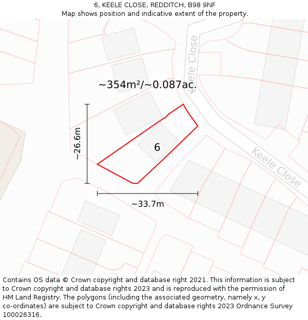6, KEELE CLOSE, REDDITCH, B98 9NF: Plot and title map