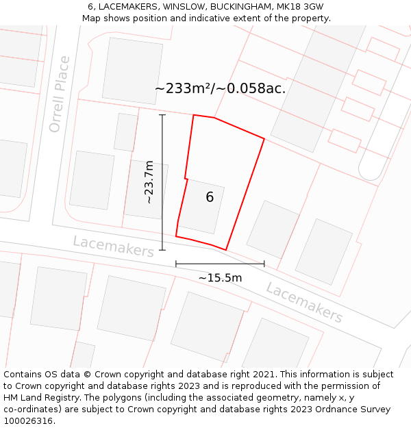 6, LACEMAKERS, WINSLOW, BUCKINGHAM, MK18 3GW: Plot and title map