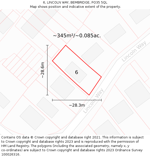 6, LINCOLN WAY, BEMBRIDGE, PO35 5QL: Plot and title map