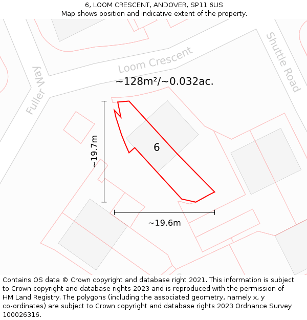 6, LOOM CRESCENT, ANDOVER, SP11 6US: Plot and title map