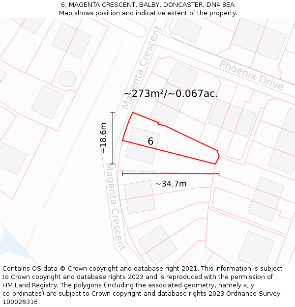 6, MAGENTA CRESCENT, BALBY, DONCASTER, DN4 8EA: Plot and title map