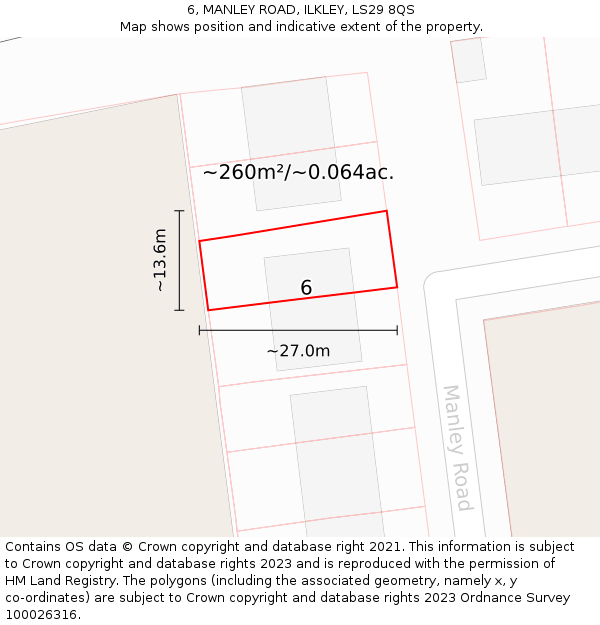 6, MANLEY ROAD, ILKLEY, LS29 8QS: Plot and title map