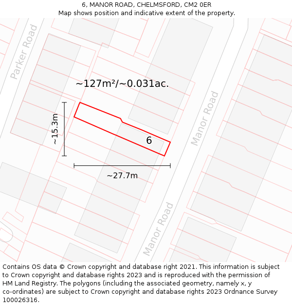 6, MANOR ROAD, CHELMSFORD, CM2 0ER: Plot and title map