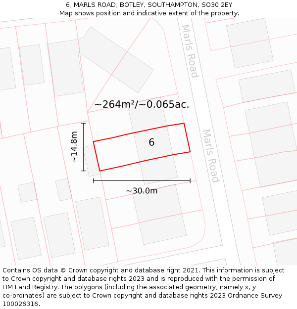 6, MARLS ROAD, BOTLEY, SOUTHAMPTON, SO30 2EY: Plot and title map
