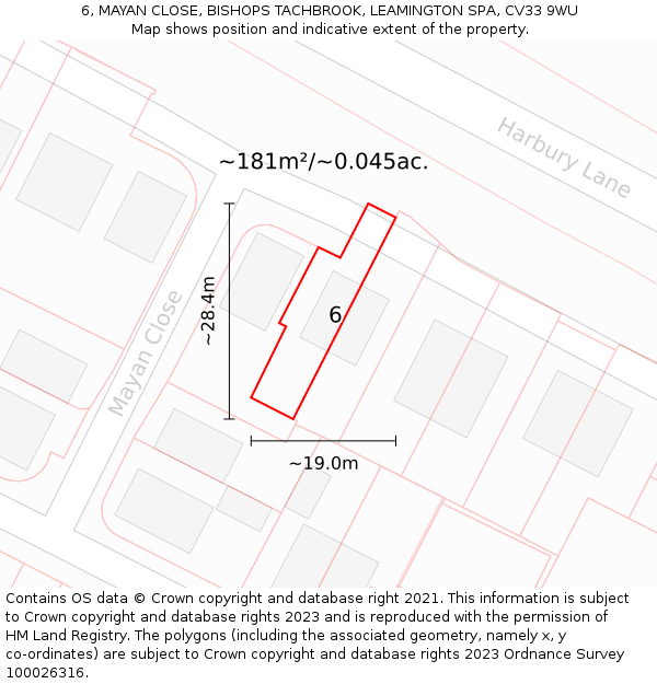 6, MAYAN CLOSE, BISHOPS TACHBROOK, LEAMINGTON SPA, CV33 9WU: Plot and title map