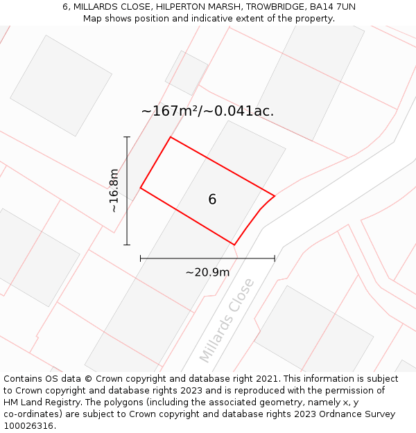 6, MILLARDS CLOSE, HILPERTON MARSH, TROWBRIDGE, BA14 7UN: Plot and title map