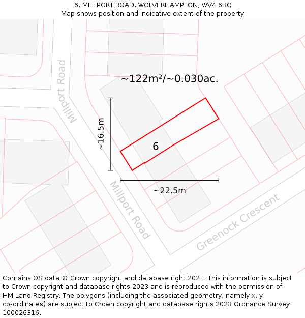 6, MILLPORT ROAD, WOLVERHAMPTON, WV4 6BQ: Plot and title map