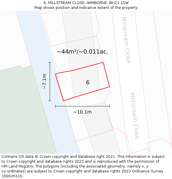 6, MILLSTREAM CLOSE, WIMBORNE, BH21 1DW: Plot and title map