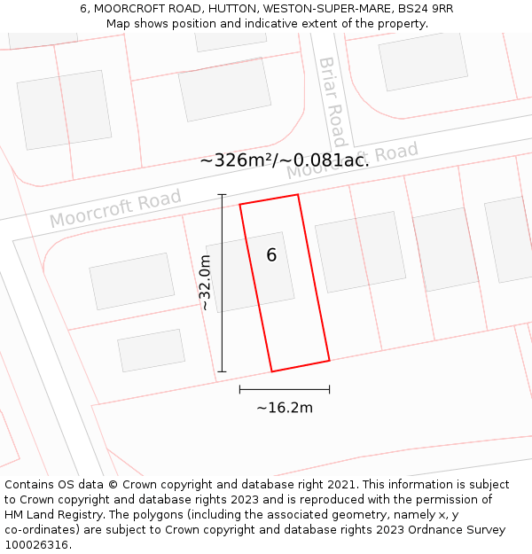 6, MOORCROFT ROAD, HUTTON, WESTON-SUPER-MARE, BS24 9RR: Plot and title map