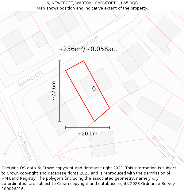 6, NEWCROFT, WARTON, CARNFORTH, LA5 9QD: Plot and title map