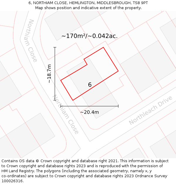 6, NORTHIAM CLOSE, HEMLINGTON, MIDDLESBROUGH, TS8 9PT: Plot and title map