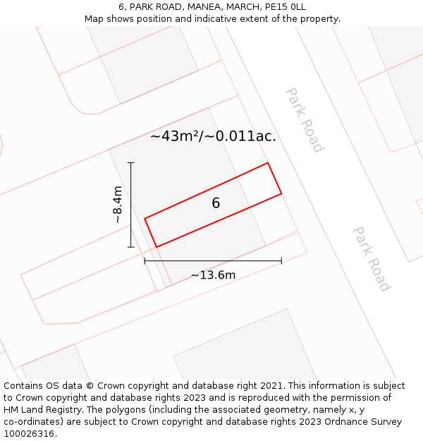 6, PARK ROAD, MANEA, MARCH, PE15 0LL: Plot and title map