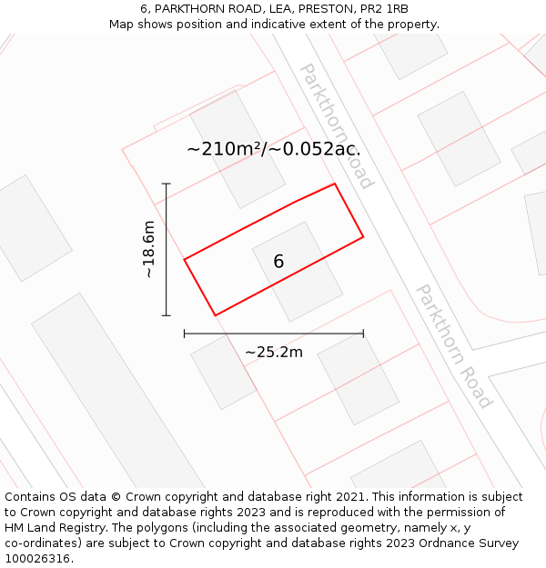 6, PARKTHORN ROAD, LEA, PRESTON, PR2 1RB: Plot and title map