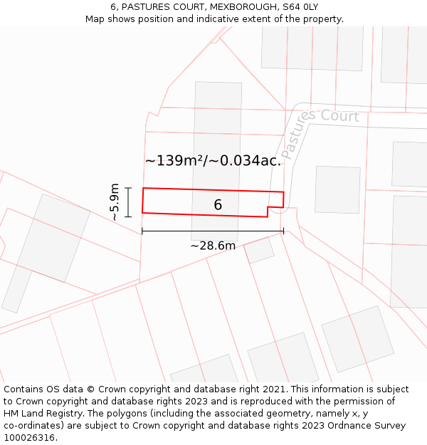 6, PASTURES COURT, MEXBOROUGH, S64 0LY: Plot and title map
