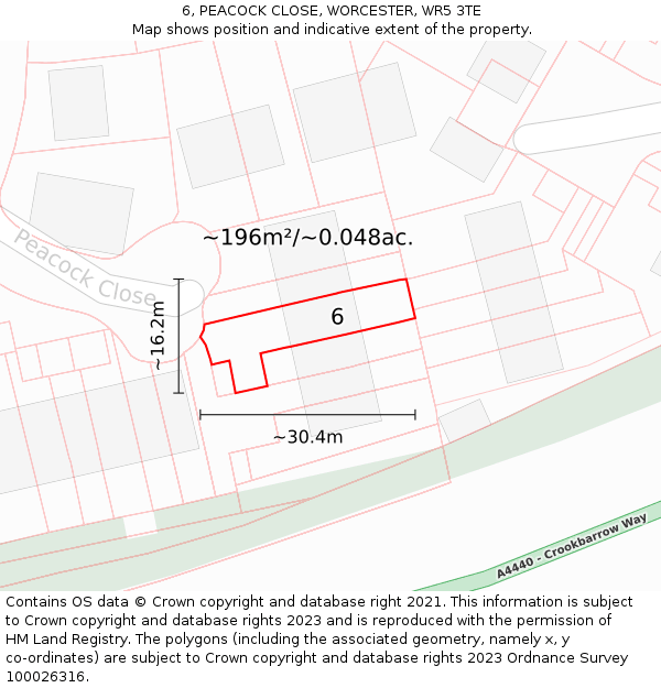 6, PEACOCK CLOSE, WORCESTER, WR5 3TE: Plot and title map