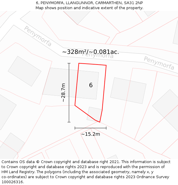 6, PENYMORFA, LLANGUNNOR, CARMARTHEN, SA31 2NP: Plot and title map