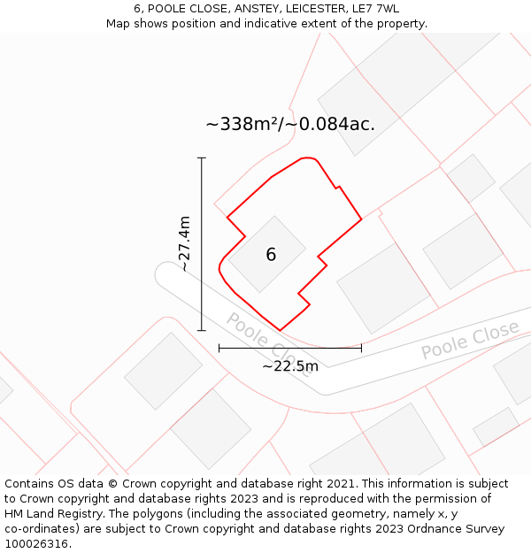 6, POOLE CLOSE, ANSTEY, LEICESTER, LE7 7WL: Plot and title map