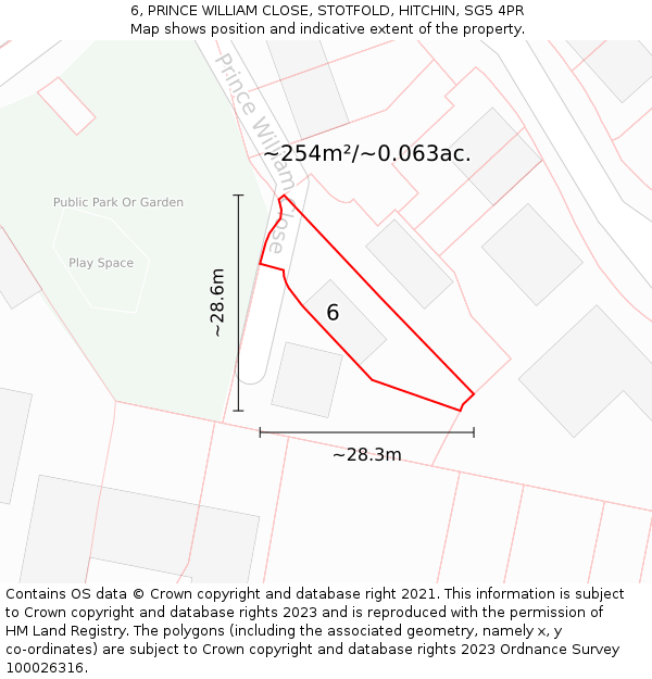 6, PRINCE WILLIAM CLOSE, STOTFOLD, HITCHIN, SG5 4PR: Plot and title map