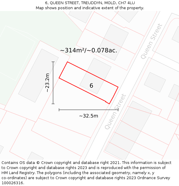 6, QUEEN STREET, TREUDDYN, MOLD, CH7 4LU: Plot and title map