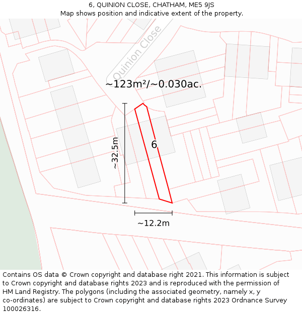 6, QUINION CLOSE, CHATHAM, ME5 9JS: Plot and title map