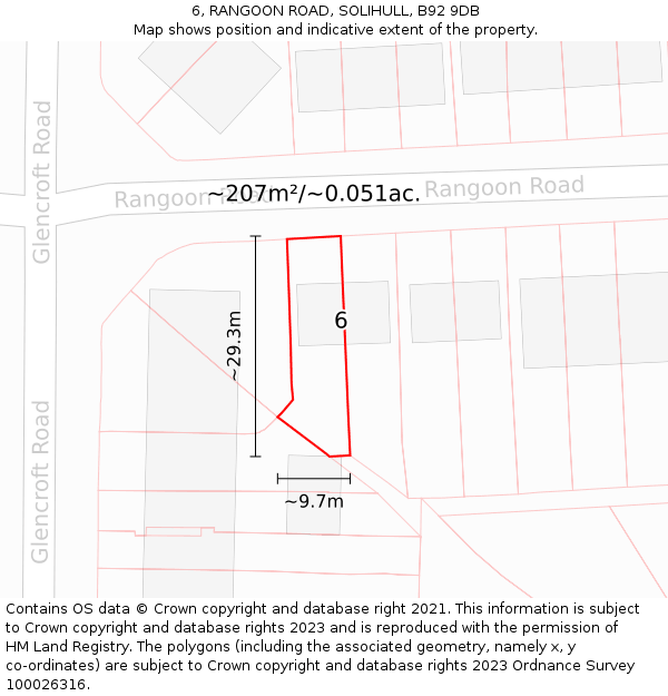 6, RANGOON ROAD, SOLIHULL, B92 9DB: Plot and title map
