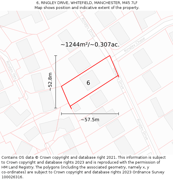 6, RINGLEY DRIVE, WHITEFIELD, MANCHESTER, M45 7LF: Plot and title map