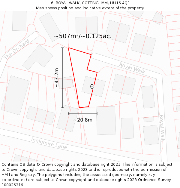 6, ROYAL WALK, COTTINGHAM, HU16 4QF: Plot and title map