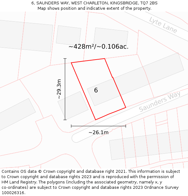 6, SAUNDERS WAY, WEST CHARLETON, KINGSBRIDGE, TQ7 2BS: Plot and title map