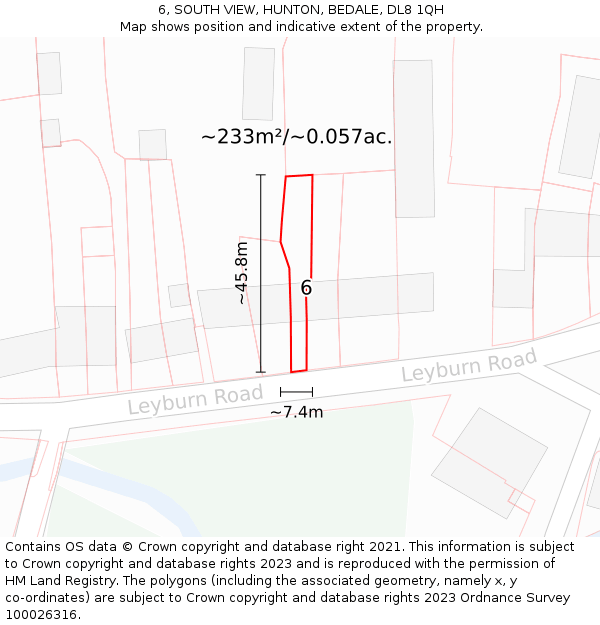 6, SOUTH VIEW, HUNTON, BEDALE, DL8 1QH: Plot and title map