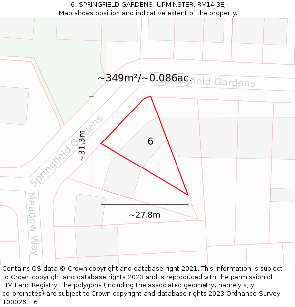 6, SPRINGFIELD GARDENS, UPMINSTER, RM14 3EJ: Plot and title map