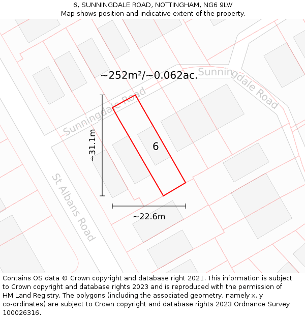 6, SUNNINGDALE ROAD, NOTTINGHAM, NG6 9LW: Plot and title map