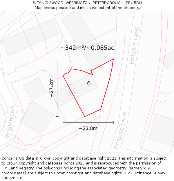 6, TANGLEWOOD, WERRINGTON, PETERBOROUGH, PE4 5DH: Plot and title map