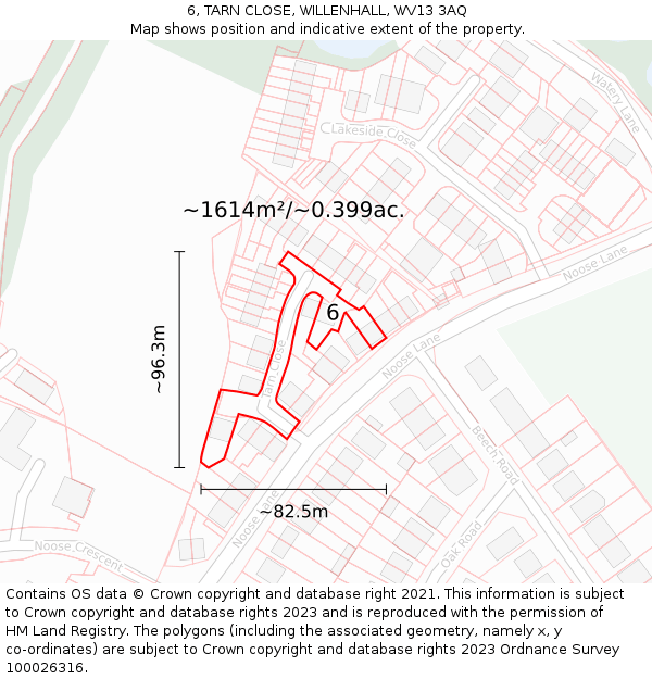 6, TARN CLOSE, WILLENHALL, WV13 3AQ: Plot and title map